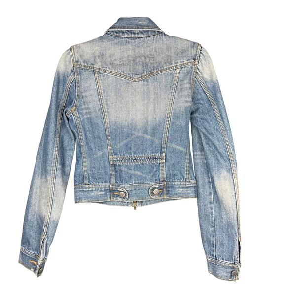 VTG Ezra Fitch Womens Blue Distressed Y2K 90s Abercrombie Denim Jacket Sz S NWOT - Picture 2 of 11